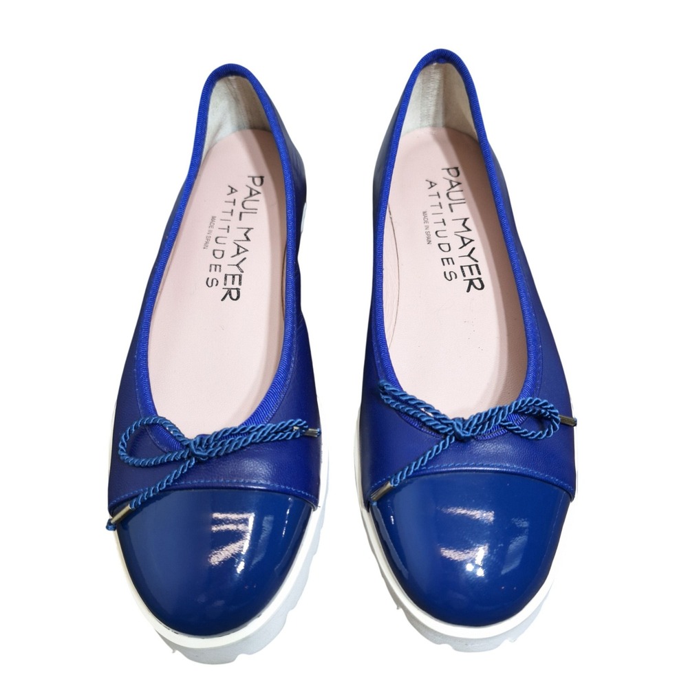 Paul Mayer Attitudes Blue Leather Patent Cap Toe Lug Sole Flats Size Womens 6.5B